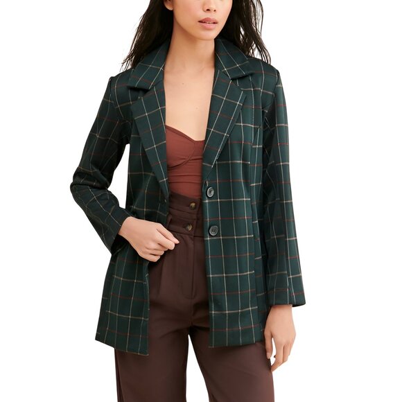 Anthropologie Jackets & Blazers - New Avec Les Filles Knit Oversized Plaid Blazer Green Size XS
